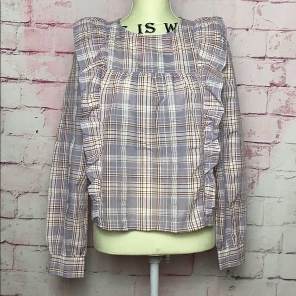 LOFT Lilac Strips with Ruffle Long Sleeve …